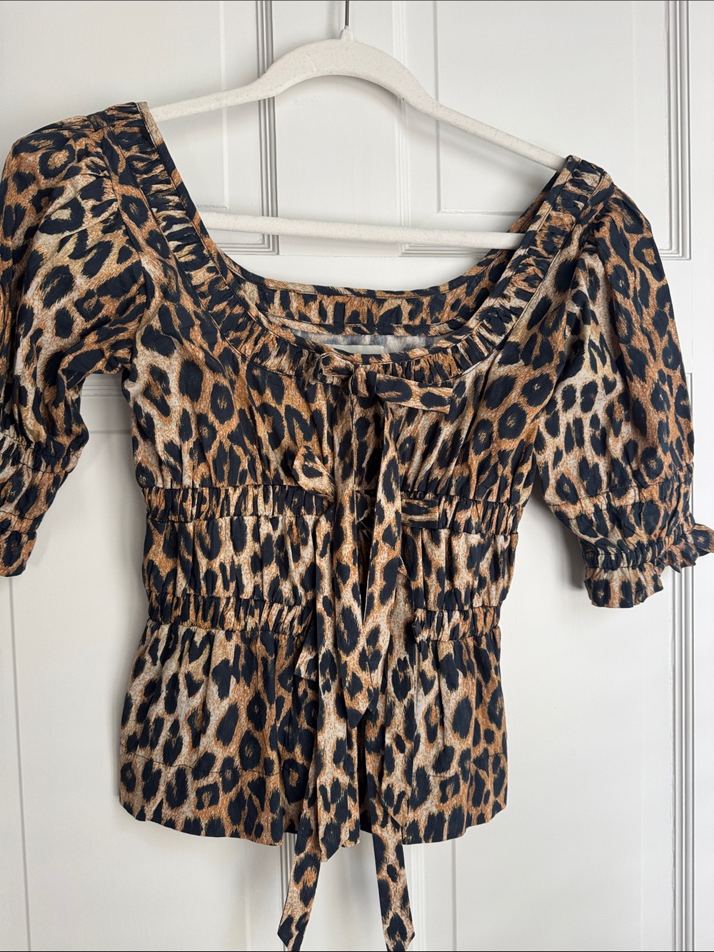 Leopard-Print Puff Sleeve Blouse in Brown